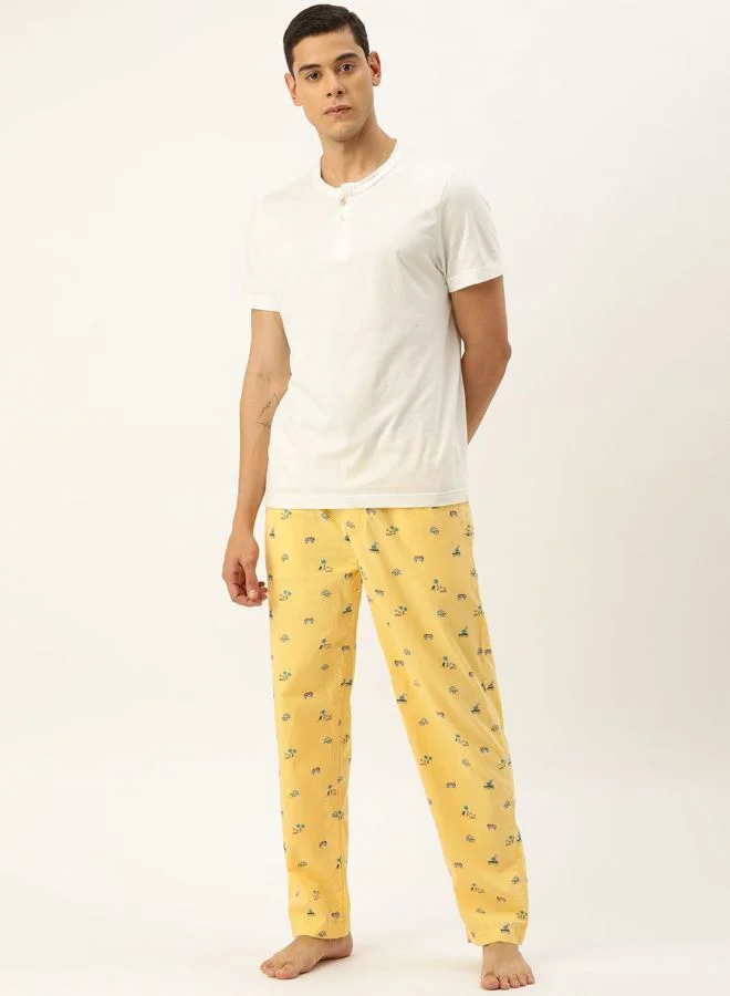 The Indian Garage Co Men Slim Fit Mid-Rise Printed Elasticated Lounge Pants