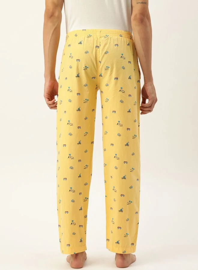 The Indian Garage Co Men Slim Fit Mid-Rise Printed Elasticated Lounge Pants