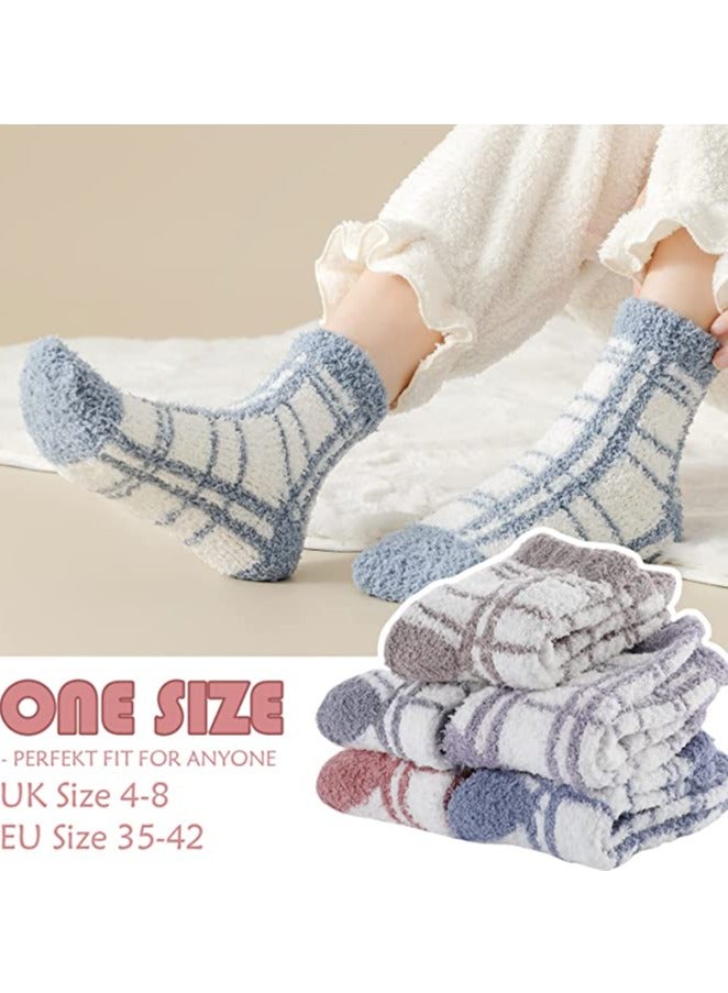 SYOSI 5 Pairs Fluffy Soft Socks for Women and Ladies, Winter Warm Comfortable Slipper Socks Thermal Towel Striped Socks for Daily Wear, Home, Bed - Image 2