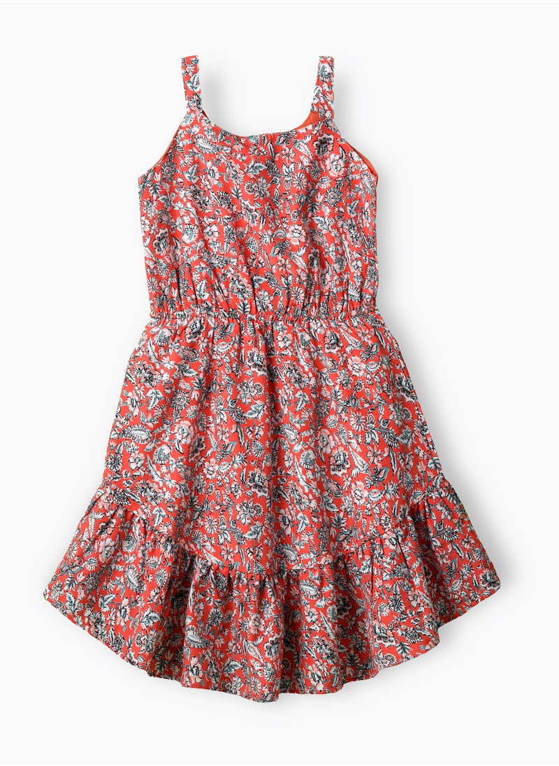 Jelliene Girls Red Floral High-Low Hem Button Dress  - Image 2