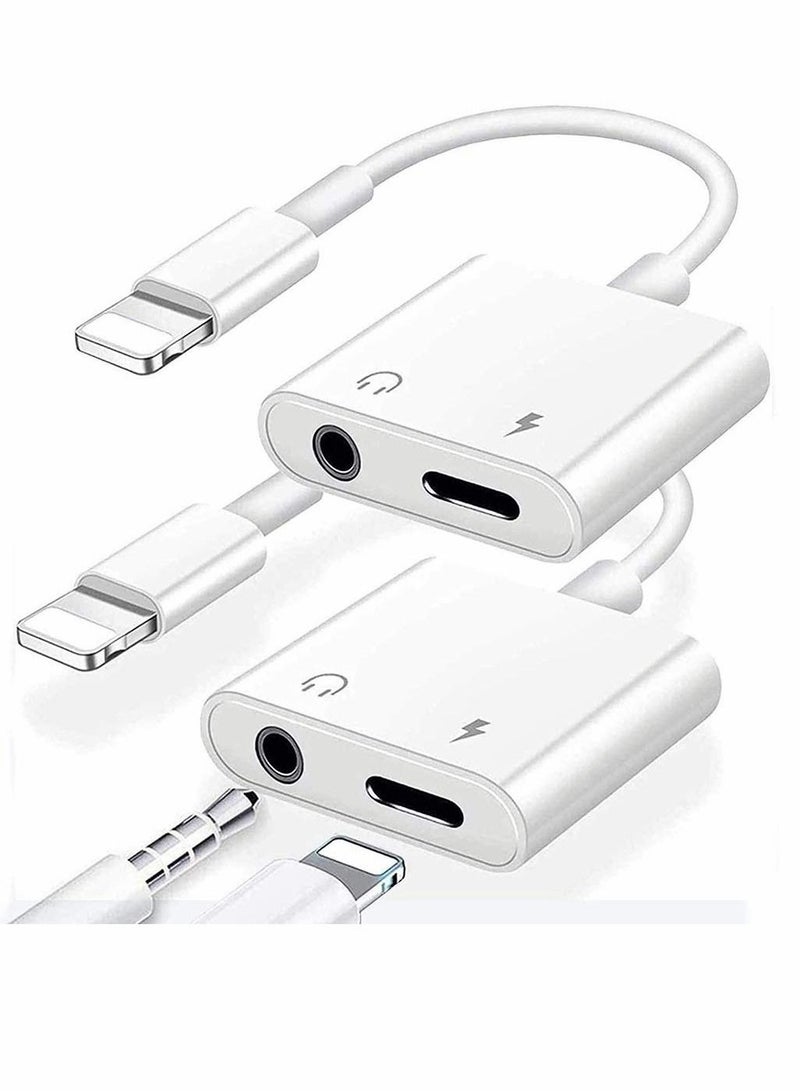 Captaintech Headphones Jack Adapter for iPhone, 2 in 1 Charger, Aux Audio Splitter Dongle Adapter for iPhone, for iPad, for iPod, Support All iOS System (2 Pack) - Image 1