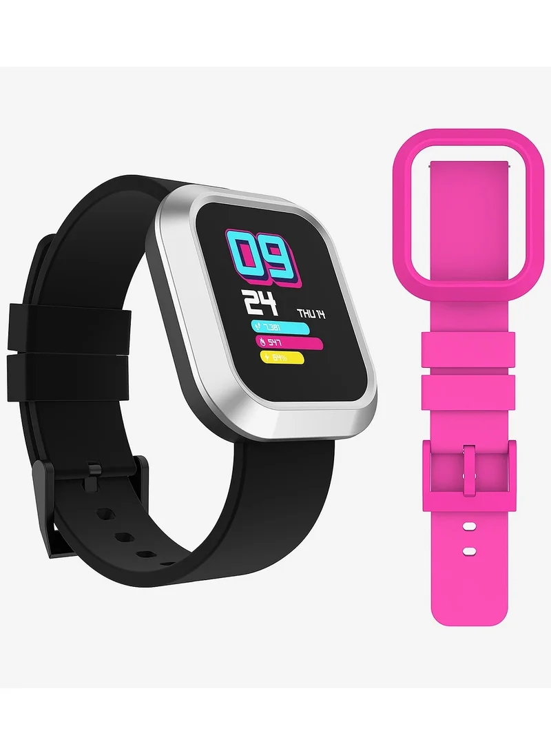 آي تاتش iTouch Unisex Interactive Flex Watch Silver/Black with  Interchangeable Silicone Strap, TF415A-B02