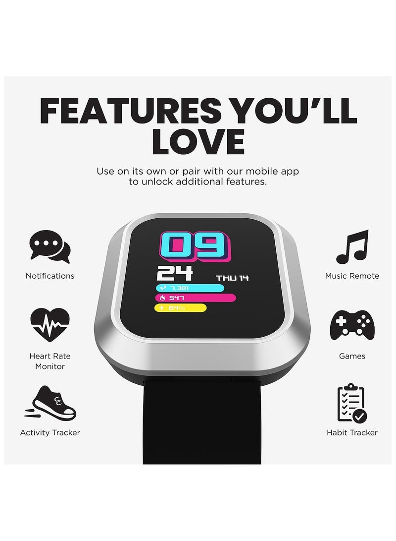 iTouch Unisex Interactive Flex Watch Silver/Black with  Interchangeable Silicone Strap, TF415A-B02 - Image 5