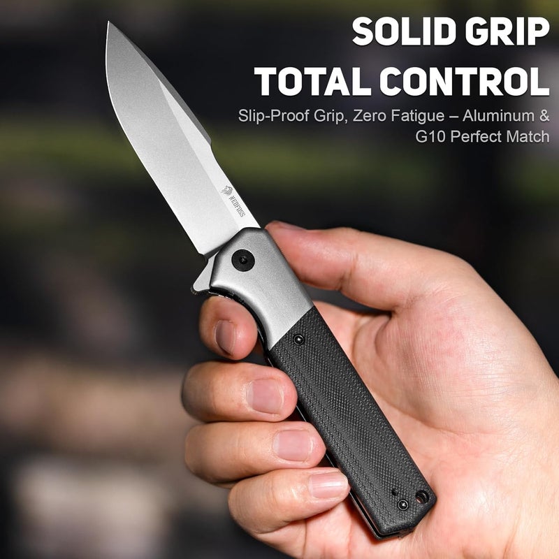 NedFoss BEAST Pocket Knife for Men, 3.42" D2 Steel Tactical Folding Knife, Lightweight EDC Knife with Aluminum Bolster, G10 Handle, Reversible Clip, Gentleman's Knives for Christmas/Birthday/Dad Gifts - Image 3
