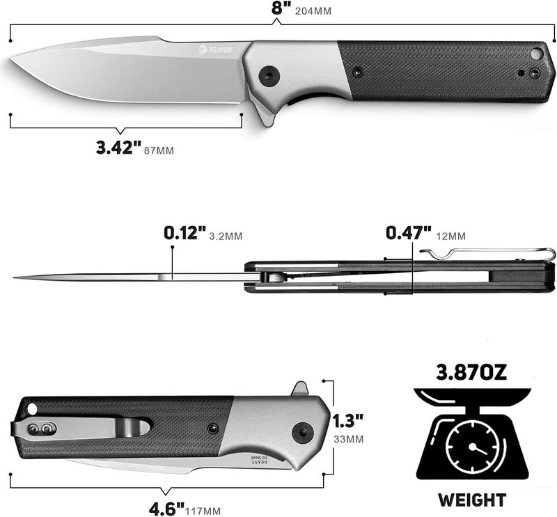 NedFoss BEAST Pocket Knife for Men, 3.42" D2 Steel Tactical Folding Knife, Lightweight EDC Knife with Aluminum Bolster, G10 Handle, Reversible Clip, Gentleman's Knives for Christmas/Birthday/Dad Gifts - Image 5
