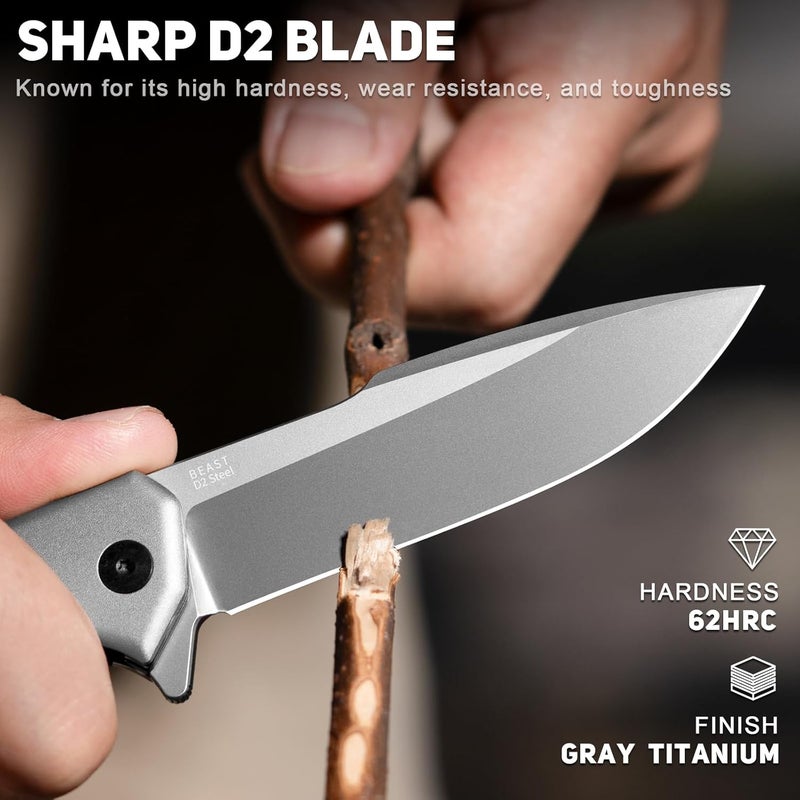 NedFoss BEAST Pocket Knife for Men, 3.42" D2 Steel Tactical Folding Knife, Lightweight EDC Knife with Aluminum Bolster, G10 Handle, Reversible Clip, Gentleman's Knives for Christmas/Birthday/Dad Gifts - Image 2