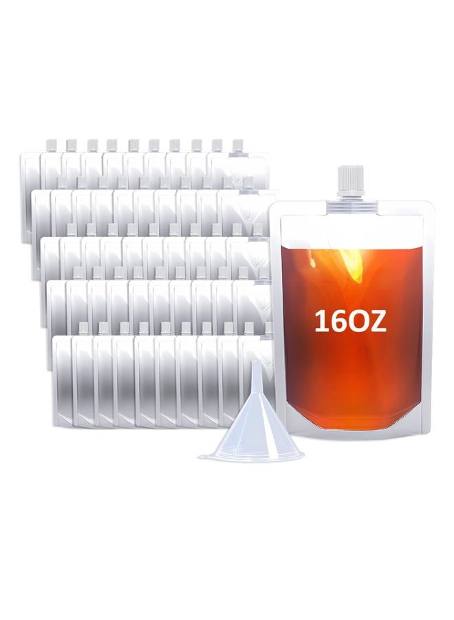 Cloudslucky 16OZ 50PCS Drink Bags,Reusable Spouted Pouches with Funnel for Drinking Liquid Beverage Juice,Stand Up Plastic Flasks for Travel Camping Outdoor Sport Concert Events,Leak-Proof Food Grade - Image 1