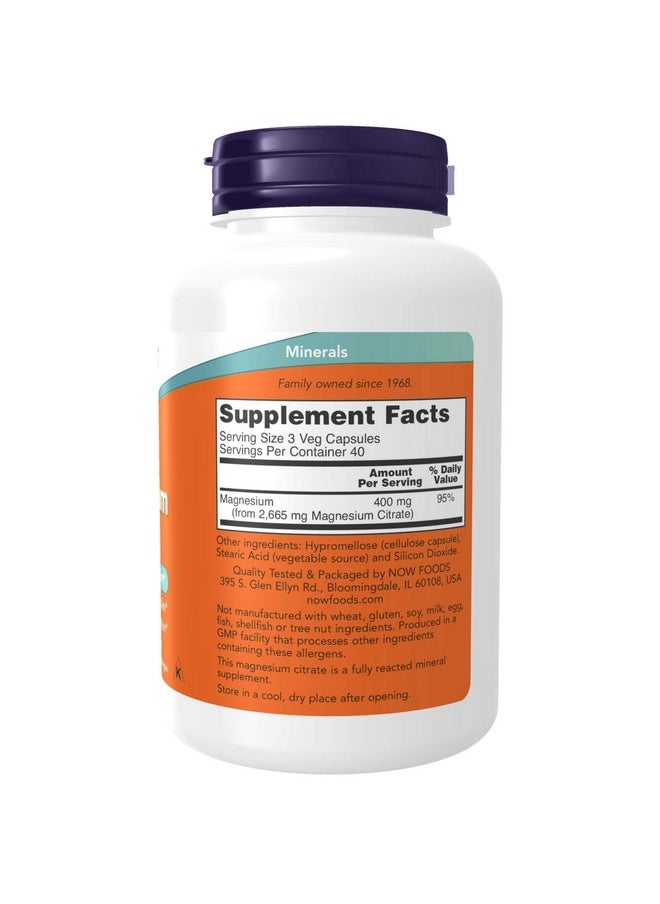 now - Supplements Magnesium Citrate Enzyme Function* Nervous System Support* 120 Veg Capsules - Image 1