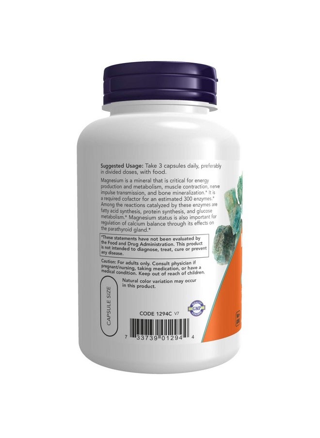 now - Supplements Magnesium Citrate Enzyme Function* Nervous System Support* 120 Veg Capsules - Image 1