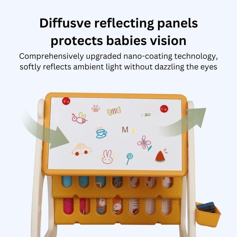 TURTEES 2-IN-1 Children's Art Easel and Desk with Stool - Yellow - Image 3
