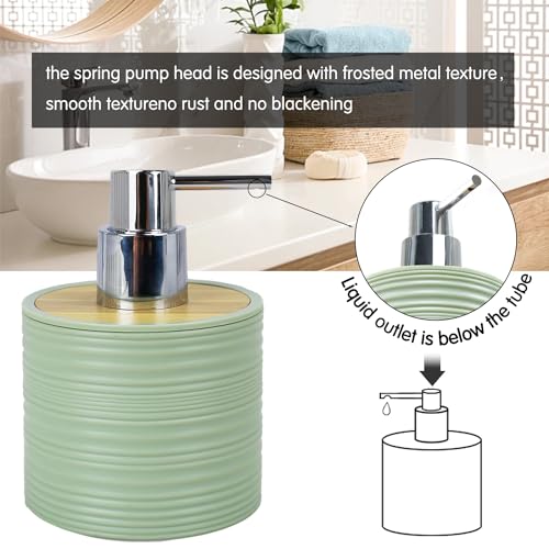 CERBIOR Bathroom Accessories Set 6 Piece Bamboo Bath Ensemble Includes Soap Dispenser, Toothbrush Holder, Toothbrush Cup, Soap Dish for Decorative Countertop and Housewarming Gift, Sriral Green - Image 3
