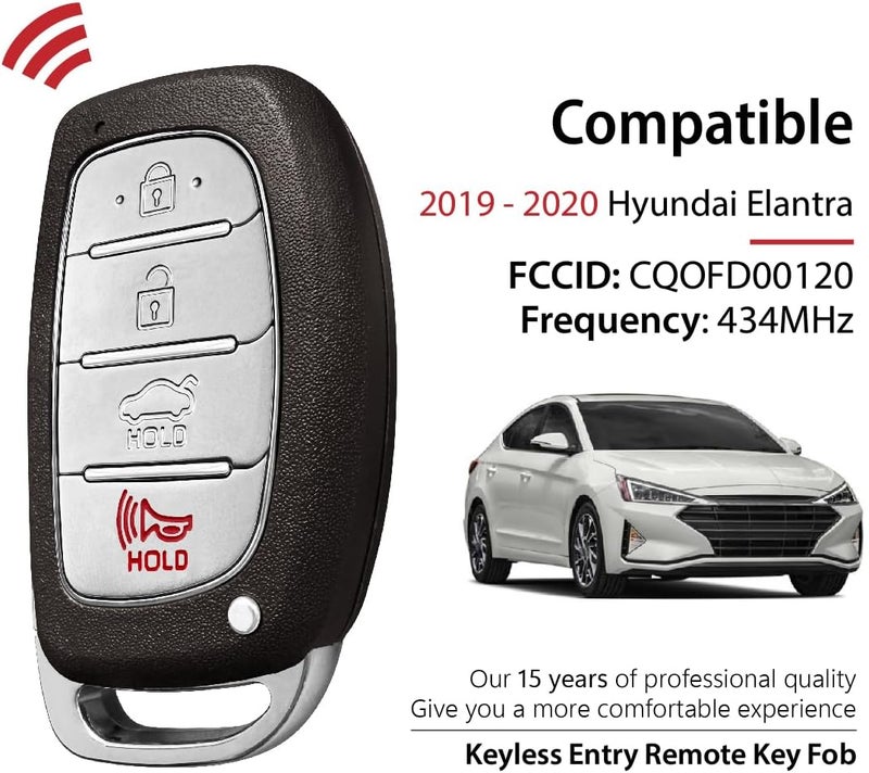 Keylessbest Car Key Fob Remote Keyless Entry Control CQOFD00120 434MHz 4 Button Replacement for 2019-2020 Hyundai Elantra - Image 2