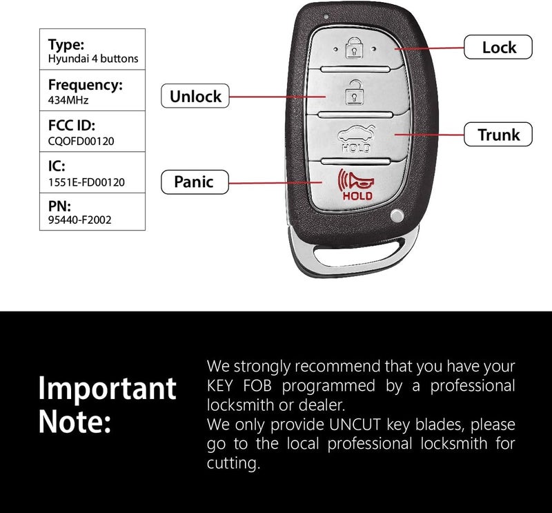 Keylessbest Car Key Fob Remote Keyless Entry Control CQOFD00120 434MHz 4 Button Replacement for 2019-2020 Hyundai Elantra - Image 3