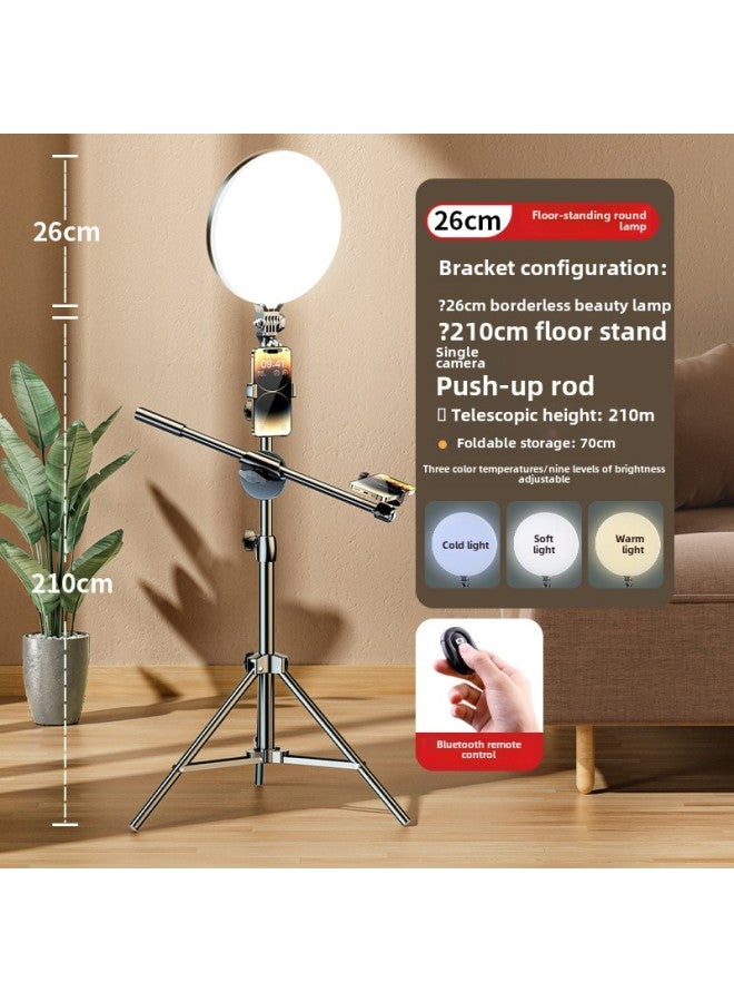 Anchor Dedicated Desktop Round Bracket Floor Tripod Mobile Phone Light Full Screen Beauty Live Light Light-Specifications:26cm Full Screen Fill Light + 2.4m Tripod + One Mobile Phone Clip + Overhead Shooting Stand + Bluetooth Remote Control  - Image 1