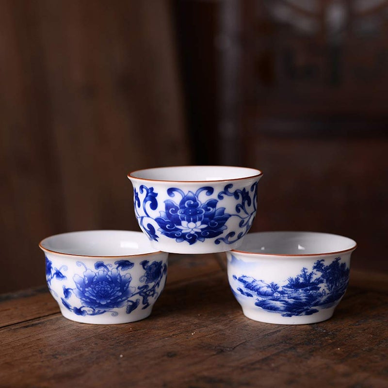 Woonsoon Chinese Handmade Kungfu Tea Cup 60 Ml Bone China Blue And White Tea Cups Set Of 3 Ceramic Tea Mugs Without Handles Best Gift - Image 3