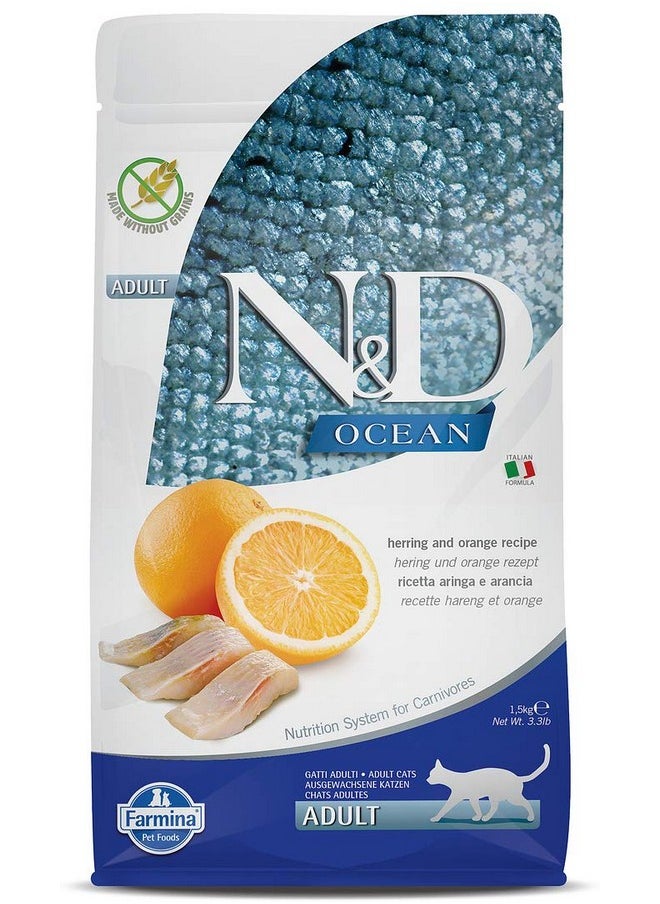 Farmina FARMINA N&D Ocean Dry Cat Pet Food, Adult, Grain-Free, 1.5-kg, Herring and Orange  - Image 1