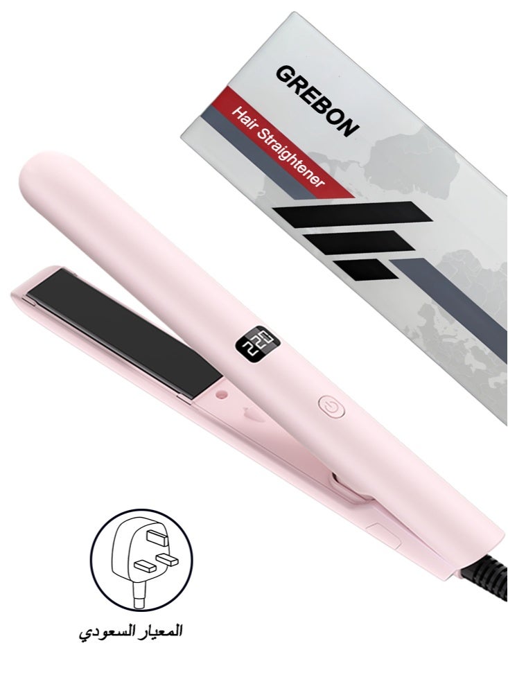 GREBON Ceramic Hair Straightener and Curler 2 in 1 Ceramic Flat Iron Thermoprotect Straightener 9 Temperature Settings up to 220°C, Negative Ionic Technology, Anti-static and Frizz Control, 3D Floating Ceramic Coating Plates, Auto Shut Off, SF-352 Pink - Image 1