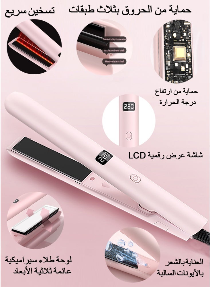 GREBON Ceramic Hair Straightener and Curler 2 in 1 Ceramic Flat Iron Thermoprotect Straightener 9 Temperature Settings up to 220°C, Negative Ionic Technology, Anti-static and Frizz Control, 3D Floating Ceramic Coating Plates, Auto Shut Off, SF-352 Pink - Image 3