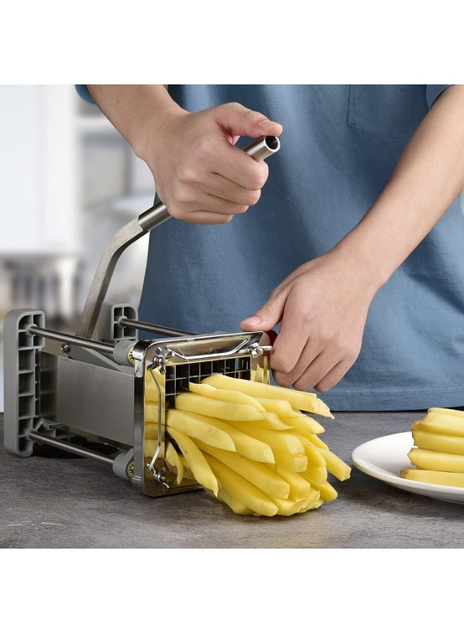 قطاعة البطاطس المصنوعة من الفولاذ المقاوم للصدأ - قطاعة خضروات للاستخدام المنزلي مع قاعدة شفط - قطاعة قوية للبطاطس والجزر والخيار - مثالية لتقطيع البصل والاستخدام في المطبخ - Image 1