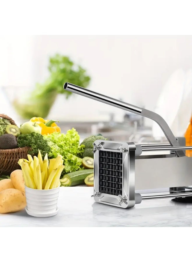 قطاعة البطاطس المصنوعة من الفولاذ المقاوم للصدأ - قطاعة خضروات للاستخدام المنزلي مع قاعدة شفط - قطاعة قوية للبطاطس والجزر والخيار - مثالية لتقطيع البصل والاستخدام في المطبخ - Image 3