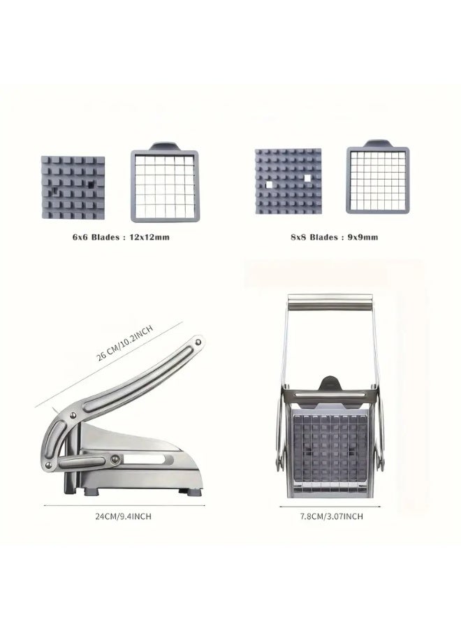 قطاعة البطاطس المصنوعة من الفولاذ المقاوم للصدأ - قطاعة خضروات للاستخدام المنزلي مع قاعدة شفط - قطاعة قوية للبطاطس والجزر والخيار - مثالية لتقطيع البصل والاستخدام في المطبخ - Image 5