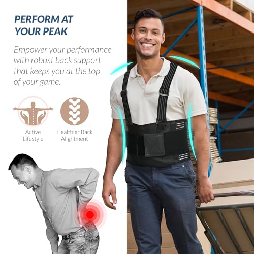 NeoTech Care حزام دعم الظهر NeoTech مع حمالات للعمل - سلامة الرفع الصناعي، ضغط مرن، إغلاق بخطاف وحلقة (أسود، مقاس XL) - Image 5