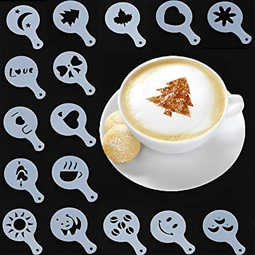 SYGA 16pcs Creative Nice Coffee Stencil Coffee Template Strew Spray Art Stencils - Image 1