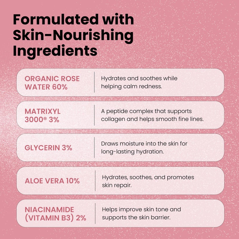 simplified skin Rose Water Spray for Face with Matrixyl 3000 - Organic Rosewater Face Mist with Aloe Vera & Hyaluronic Acid - Hydrating, Reduces Fine Lines, Boosts Collagen Production, & Soothes Skin - 4 Fl Oz - Image 5
