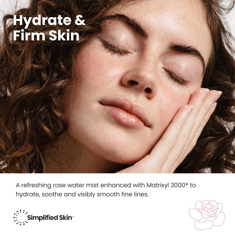 simplified skin Rose Water Spray for Face with Matrixyl 3000 - Organic Rosewater Face Mist with Aloe Vera & Hyaluronic Acid - Hydrating, Reduces Fine Lines, Boosts Collagen Production, & Soothes Skin - 4 Fl Oz - Image 2