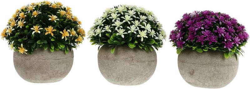 Artificial Pulp Fiber Plant Pots 3pcs Set with Yellow, Purple, White Simulation Potted Bonsai for Home Décor Fake Desktop Flower Pot Ornaments - Image 1