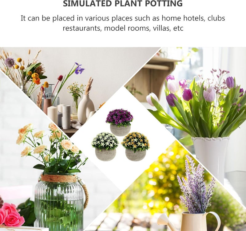 Artificial Pulp Fiber Plant Pots 3pcs Set with Yellow, Purple, White Simulation Potted Bonsai for Home Décor Fake Desktop Flower Pot Ornaments - Image 3