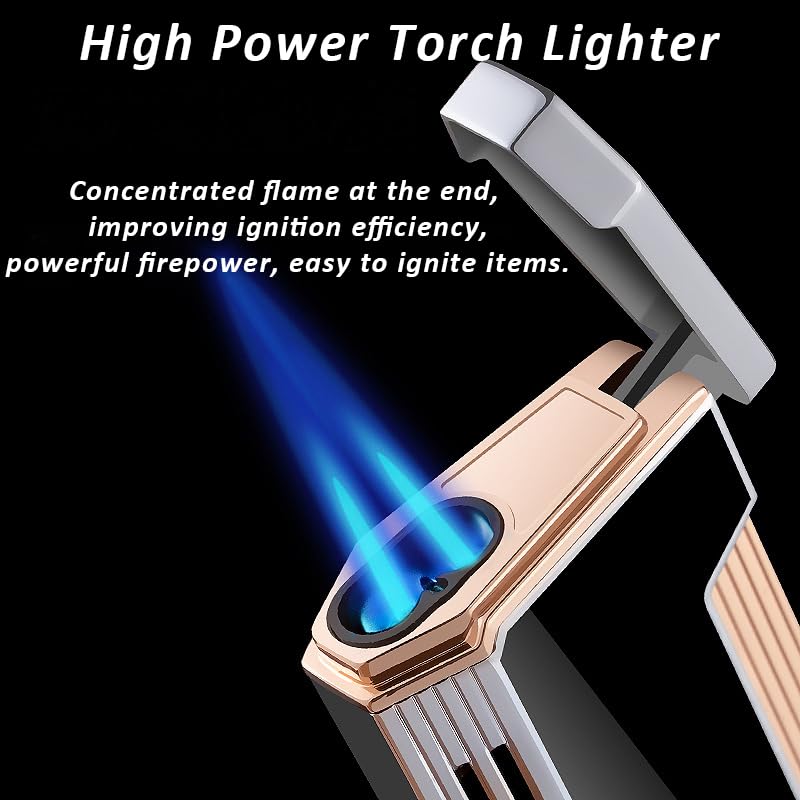 Malisseladi Torch Lighter Double Jet Flame Butane Refillable Gas Windproof Lighters with Gas Window Cool Pipe Lighters Unique Gifts for Family Friend Men (Rose Gold) - Image 3