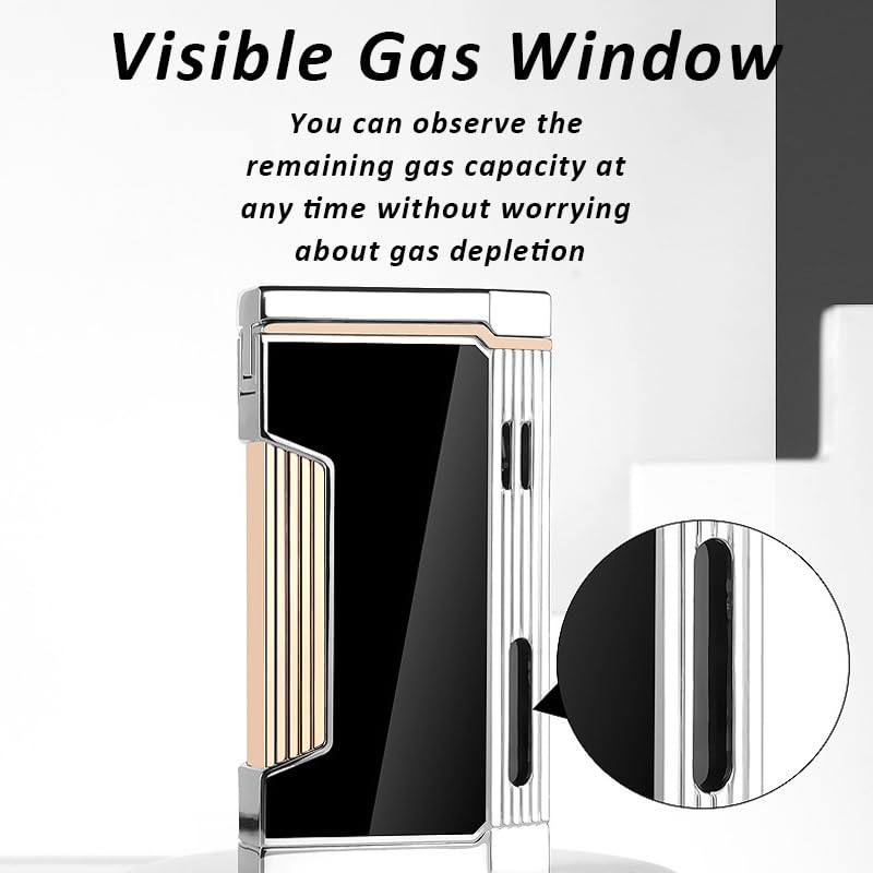 Malisseladi Torch Lighter Double Jet Flame Butane Refillable Gas Windproof Lighters with Gas Window Cool Pipe Lighters Unique Gifts for Family Friend Men (Rose Gold) - Image 5