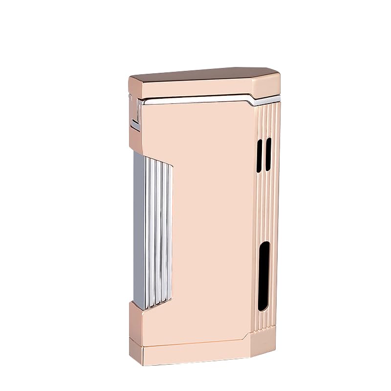Malisseladi Torch Lighter Double Jet Flame Butane Refillable Gas Windproof Lighters with Gas Window Cool Pipe Lighters Unique Gifts for Family Friend Men (Rose Gold) - Image 1