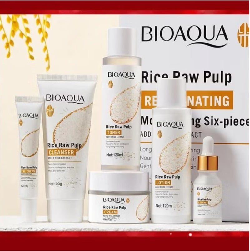بيو أكوا مجموعة العناية بالبشرة من BIOAQUA بالأرز الخام – 6 قطع، كريم للوجه وسيروم مضاد للتجاعيد ومرطب وغسول وتونر للعناية بالوجه بأسلوب كوري - Image 3