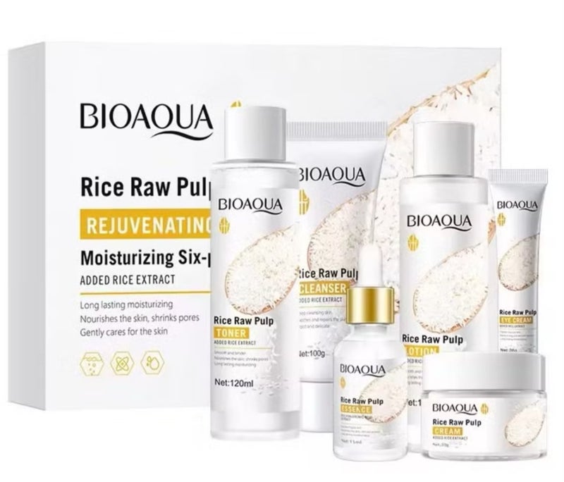 بيو أكوا مجموعة العناية بالبشرة من BIOAQUA بالأرز الخام – 6 قطع، كريم للوجه وسيروم مضاد للتجاعيد ومرطب وغسول وتونر للعناية بالوجه بأسلوب كوري - Image 1