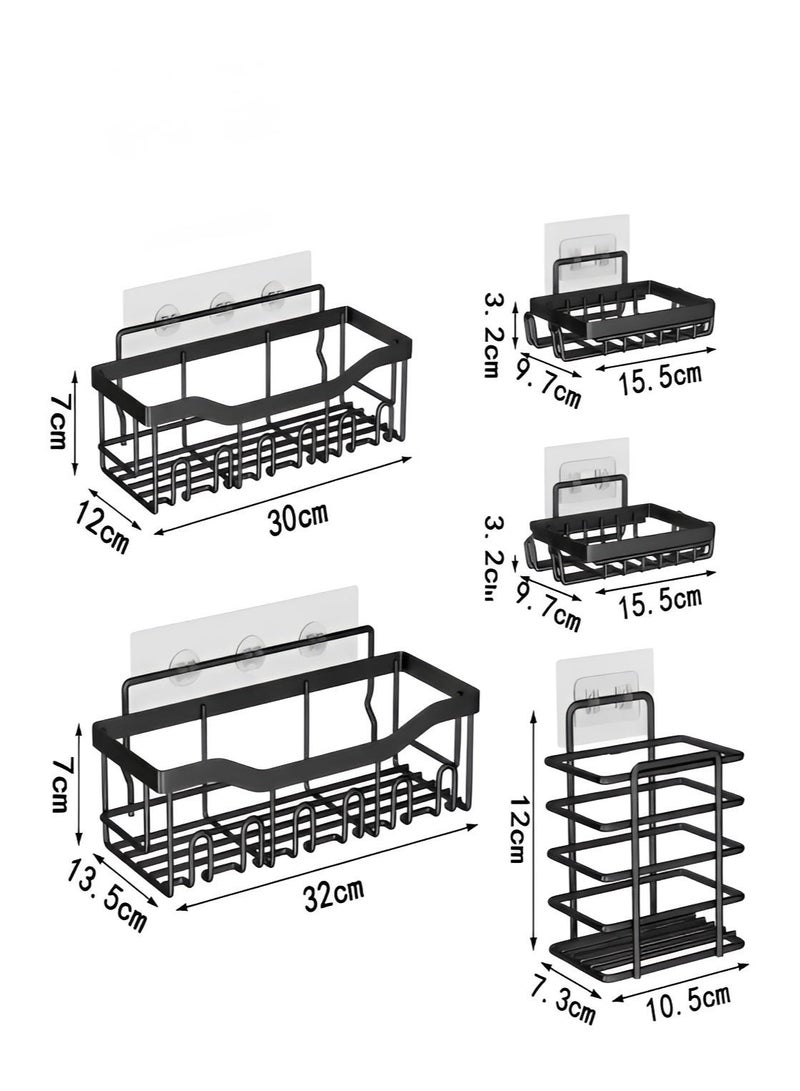 BELANO Shower Caddy 5 Pack, Shower Caddy No Drilling, Corner Shower Caddy Organizer with Toothbrush Holder and Soap Dishes, Large Capacity，Stainless Steel Rustproof for Bathroom Kitchen Toilet Wall Mount (Black) - Image 2