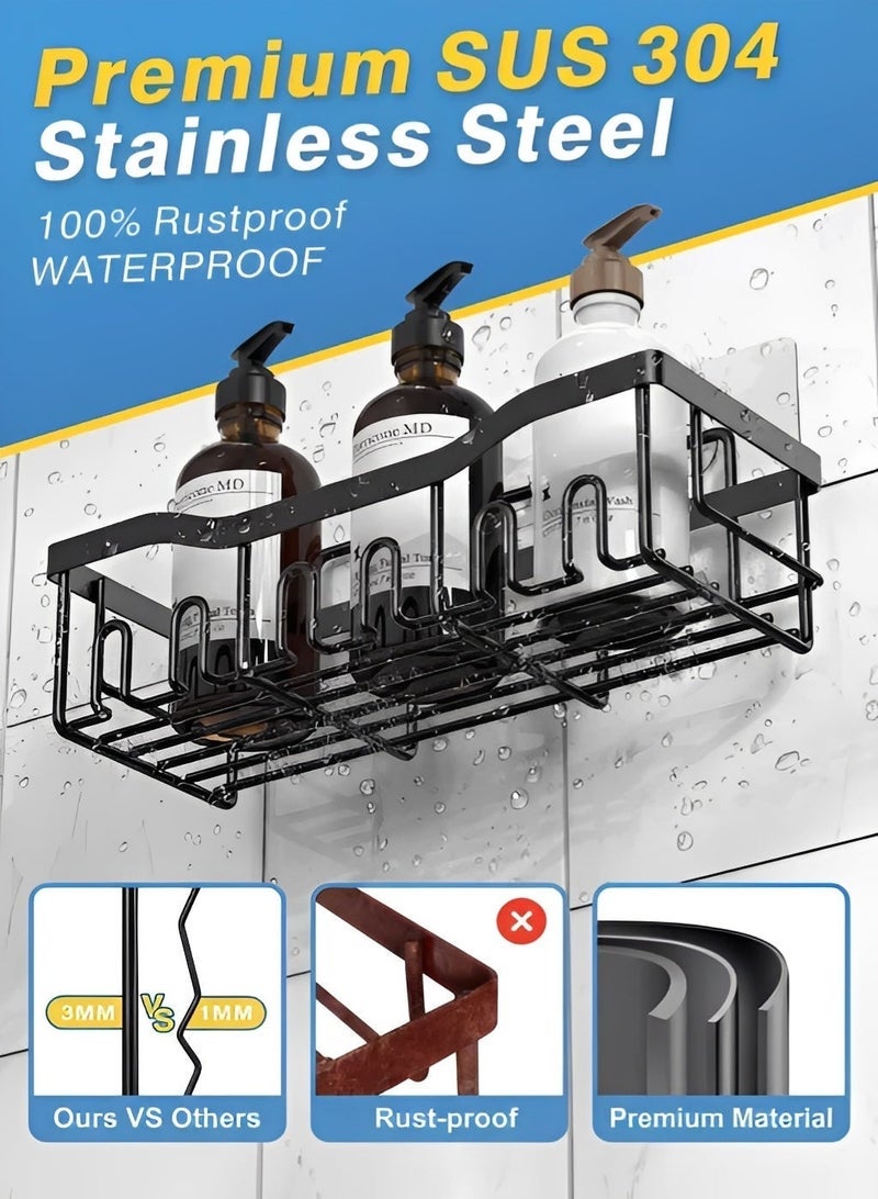 BELANO Shower Caddy 5 Pack, Shower Caddy No Drilling, Corner Shower Caddy Organizer with Toothbrush Holder and Soap Dishes, Large Capacity，Stainless Steel Rustproof for Bathroom Kitchen Toilet Wall Mount (Black) - Image 4