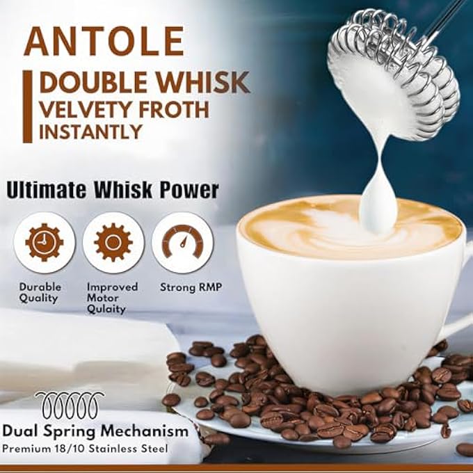 Antole Kitchen Powerful Milk Frother Wand With StandMini Whisk Drink MixerHandheld Electric Whisk For Coffee Cappuccino Latte Matcha Hot ChocolateDetachable Stainless Steel Whisk - Image 4