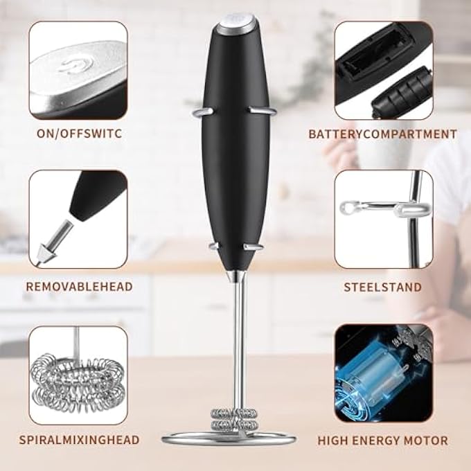 Antole Kitchen Powerful Milk Frother Wand With StandMini Whisk Drink MixerHandheld Electric Whisk For Coffee Cappuccino Latte Matcha Hot ChocolateDetachable Stainless Steel Whisk - Image 3