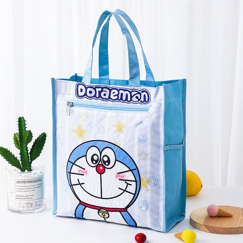 Dual Layer A4 Art Case Cute Cartoon Student Carry Bag Waterproof No.15 blue jingle (inner layer with inner lining) 