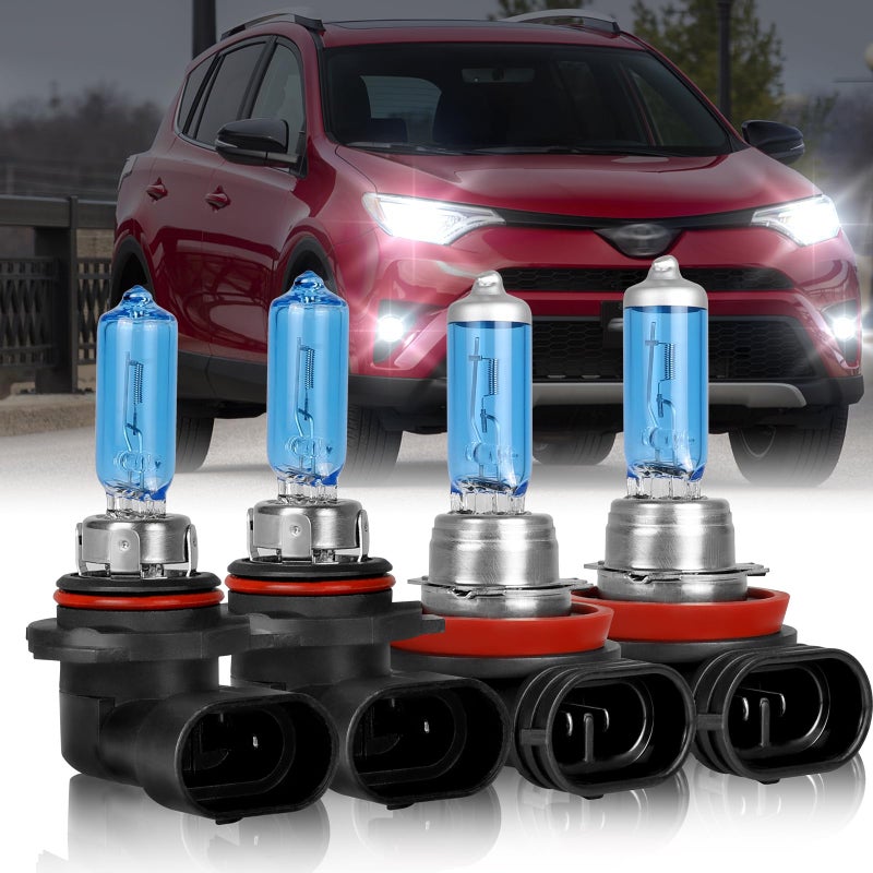 IVBDQV Fit 20162018 for TOYOTA RAV4 Headlight Bulbs 9012HIR2 High Low Dual Beam and H11H8H16 Fog light Halogen Bulbs 300 Brightness High Performance Halogen Bulbs 4PCS