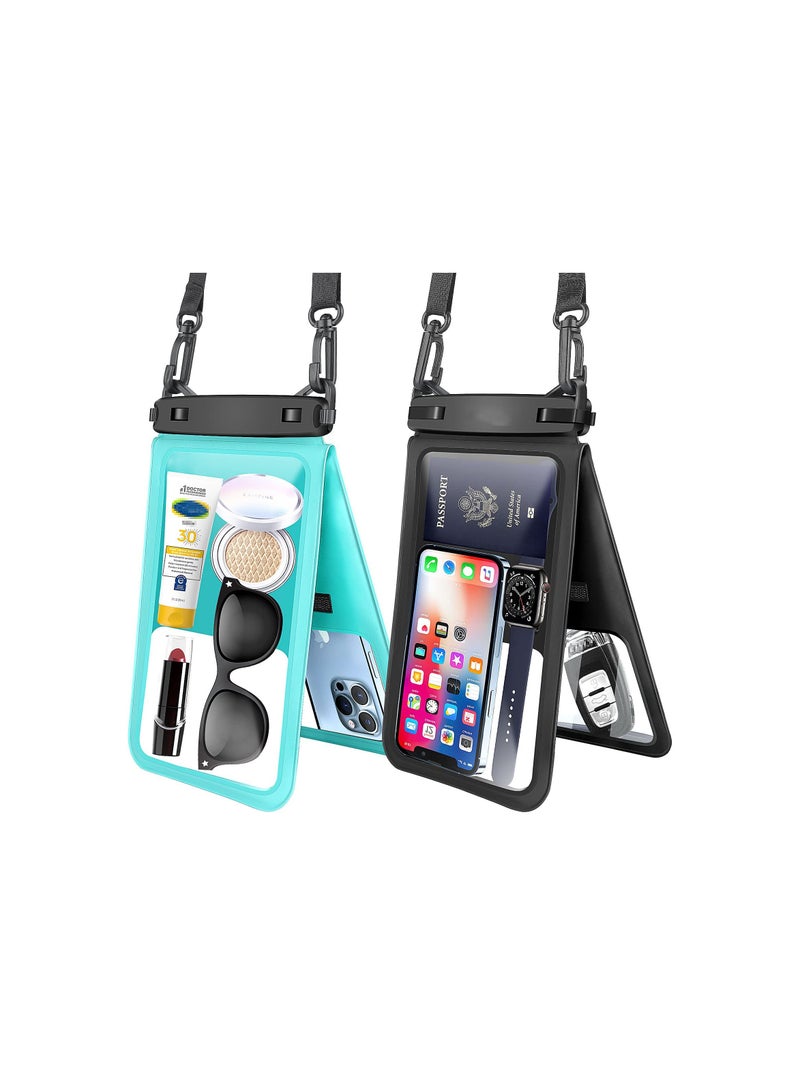 Large Floating Waterproof Phone Pouch - 2 Pack Underwater Dry Bag for iPhone and Galaxy, Double Space Waterproof Phone Case for Swimming and Vacation Use.