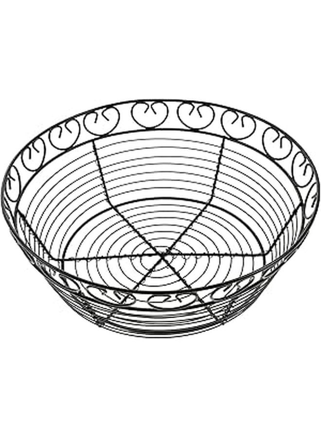 Black Iron Wire Bread Basket Small Round Metal Fruit Holder Kitchen Counter Storage - Image 1