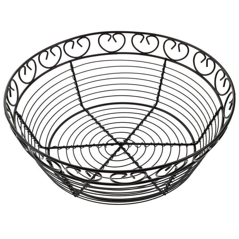 Black Iron Wire Bread Basket Small Round Metal Fruit Holder Kitchen Counter Storage - Image 2