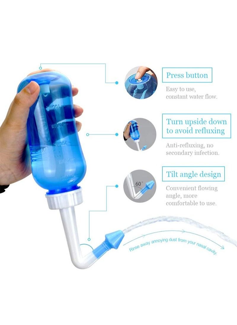 ووتر بالس - غسول الجيوب الأنفية من Neti-Pot - 300 مل مجموعة شطف الجيوب الأنفية مع 30 عبوة من أملاح غسل الأنف 2.7 جم منظف حساسية الأنف ونظام ري الأنف للبالغين والأطفال للعناية بالأنف خالية من مادة BPA - Image 1