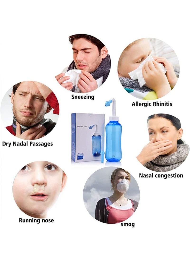ووتر بالس - غسول الجيوب الأنفية من Neti-Pot - 300 مل مجموعة شطف الجيوب الأنفية مع 30 عبوة من أملاح غسل الأنف 2.7 جم منظف حساسية الأنف ونظام ري الأنف للبالغين والأطفال للعناية بالأنف خالية من مادة BPA - Image 1