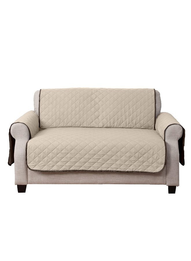 Furhaven - Furhaven Water-Resistant & Reversible Loveseat Cover Protector for Dogs, Cats, & Children - Two-Tone Pinsonic Quilted Living Room Furniture Cover - Espresso/Clay, Loveseat - Image 1