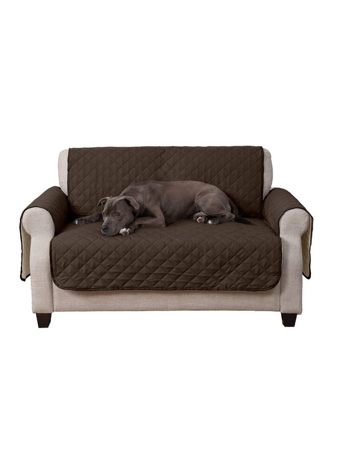 Furhaven - Furhaven Water-Resistant & Reversible Loveseat Cover Protector for Dogs, Cats, & Children - Two-Tone Pinsonic Quilted Living Room Furniture Cover - Espresso/Clay, Loveseat - Image 1