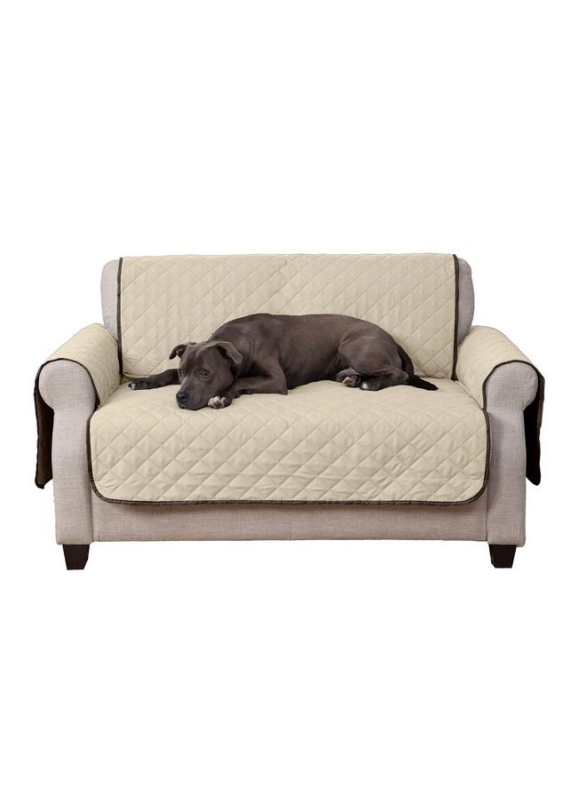 Furhaven - Furhaven Water-Resistant & Reversible Loveseat Cover Protector for Dogs, Cats, & Children - Two-Tone Pinsonic Quilted Living Room Furniture Cover - Espresso/Clay, Loveseat - Image 1